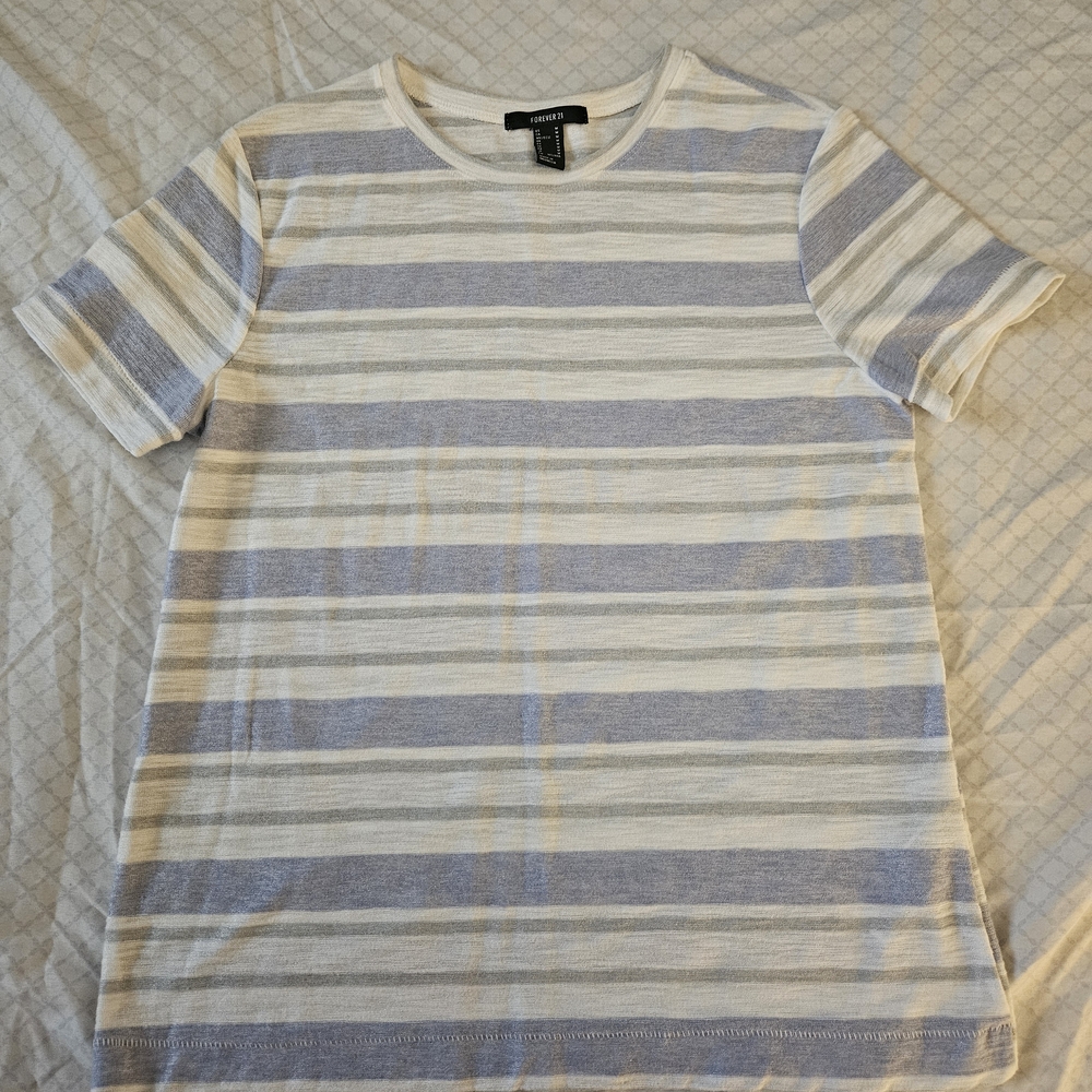 Forever 21 Blue/Gray/White Striped Tee